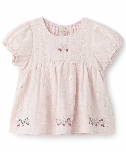 petit main / プティマイン Tシャツ | 【リンク】いちご刺しゅうパフチュニック(キッズ)（ライト ピンク）