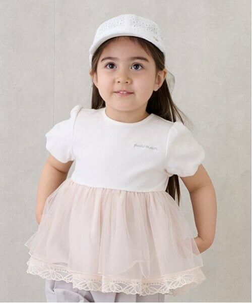 petit main / プティマイン Tシャツ | 【リンク】シアーペプラムドッキングT(キッズ)（生成）