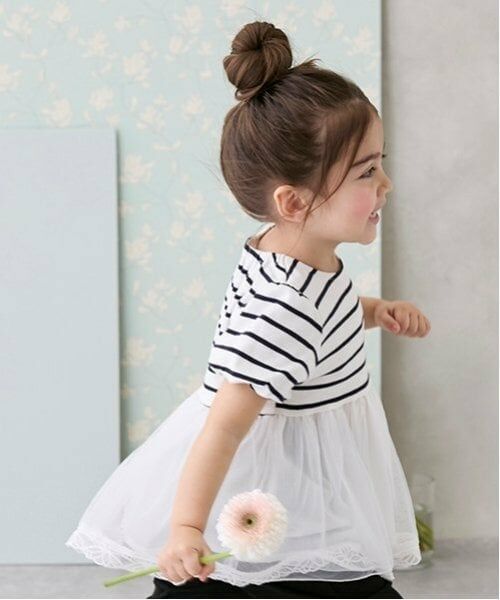 petit main / プティマイン Tシャツ | 【リンク】シアーペプラムドッキングT(キッズ) | 詳細1