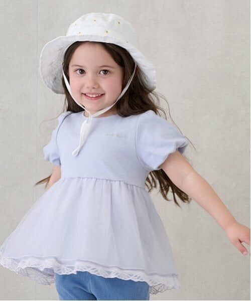 petit main / プティマイン Tシャツ | 【リンク】シアーペプラムドッキングT(キッズ)（ライト ブルー）