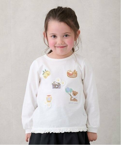 petit main / プティマイン Tシャツ | puputeteアップリケTシャツ（オフ ホワイト）