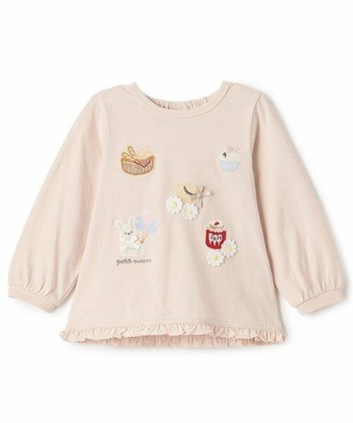 petit main / プティマイン Tシャツ | puputeteアップリケTシャツ（ライト ピンク）