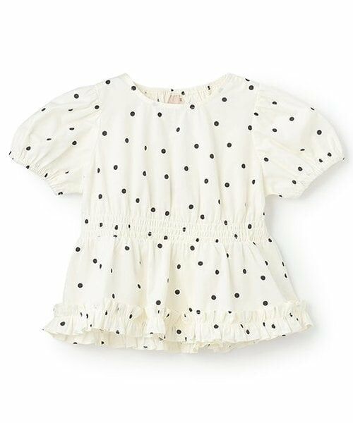 petit main / プティマイン Tシャツ | 【リンク】パフスリーブ柄チュニック(キッズ)（アイボリー）