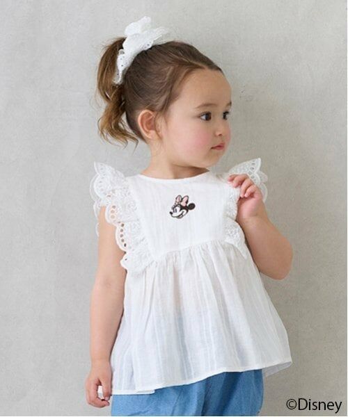 petit main / プティマイン Tシャツ | 【Disney】ミニー/フリルチュニック（アイボリー）