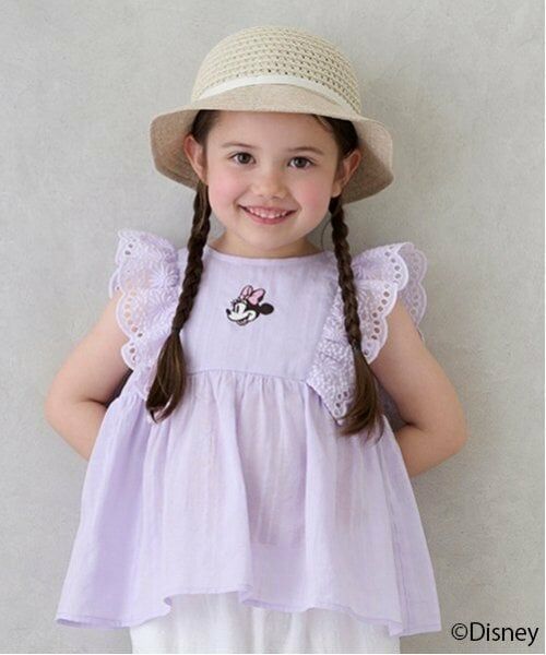 petit main / プティマイン Tシャツ | 【Disney】ミニー/フリルチュニック（ラベンダー）
