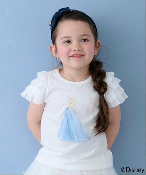 petit main / プティマイン Tシャツ | 【Disney】袖チュールグラフィックT（アイボリー）