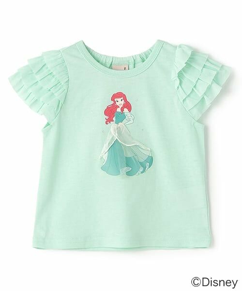 petit main / プティマイン Tシャツ | 【Disney】袖チュールグラフィックT（エメラルド グリーン）