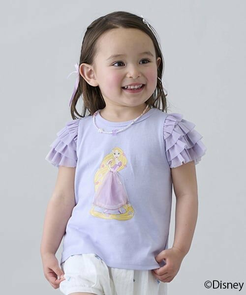petit main / プティマイン Tシャツ | 【Disney】袖チュールグラフィックT（ラベンダー）