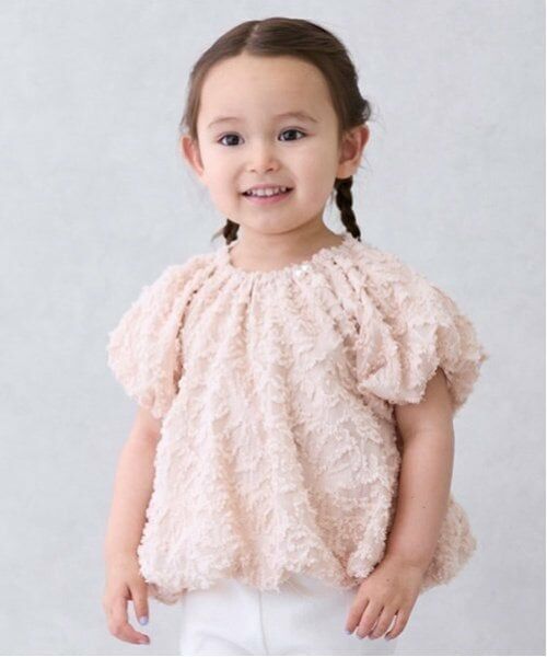 petit main / プティマイン シャツ・ブラウス | 【リンク】ジャガードバルーンブラウス(キッズ)（ピンク）