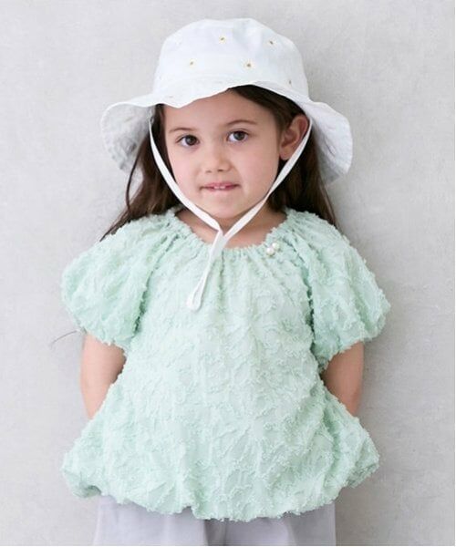 petit main / プティマイン シャツ・ブラウス | 【リンク】ジャガードバルーンブラウス(キッズ)（ライト グリーン）