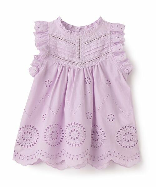 petit main / プティマイン Tシャツ | 【リンク】オーバーレースチュニック(キッズ)（ラベンダー）