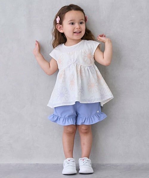 petit main / プティマイン Tシャツ | 【リンク】お花刺しゅうドッキングT(キッズ) | 詳細1