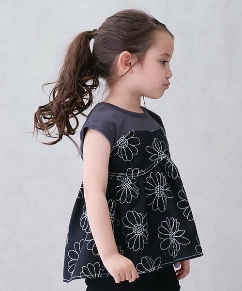 petit main / プティマイン Tシャツ | 【リンク】お花刺しゅうドッキングT(キッズ) | 詳細2