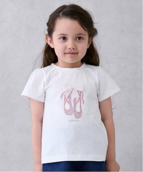 petit main / プティマイン Tシャツ | 【防汚/リンク】キラキラモチーフTシャツ（オフ ホワイト）