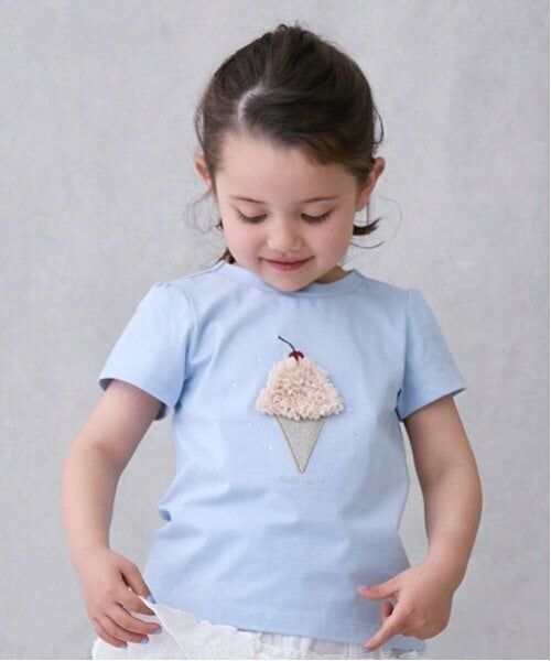 petit main / プティマイン Tシャツ | 【防汚/リンク】キラキラモチーフTシャツ（サックス）