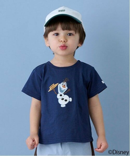 petit main / プティマイン Tシャツ | 【Disney】オラフアップリケTシャツ（紺）