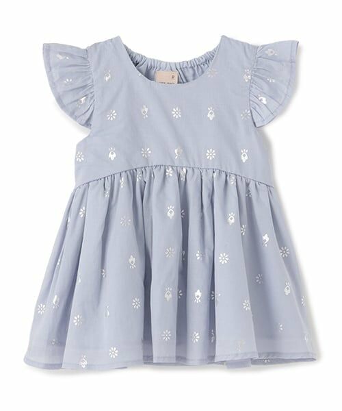 petit main / プティマイン Tシャツ | 【リンク】箔プリントチュニック(キッズ)（ブルー グレー）