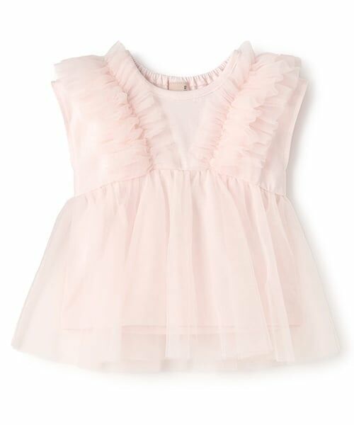 petit main / プティマイン Tシャツ | 【リンク】チュールドッキング半袖T(キッズ)（ライト ピンク）