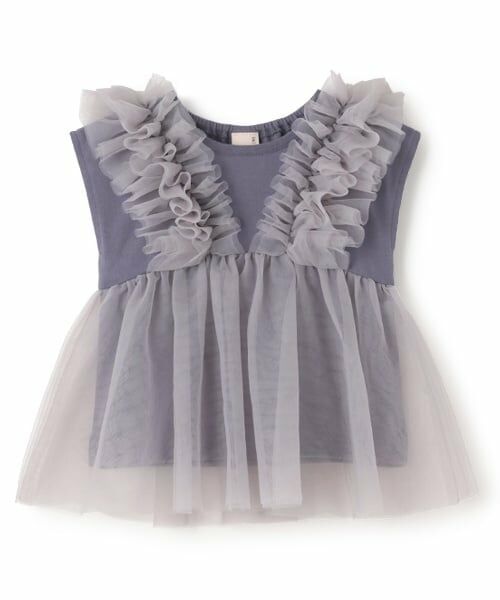 petit main / プティマイン Tシャツ | 【リンク】チュールドッキング半袖T(キッズ)（グレー）