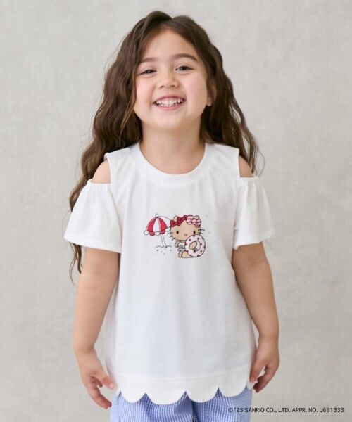 petit main / プティマイン Tシャツ | 【サンリオキャラクターズ】肩あきグラフィックTシャツ（オフ ホワイト）