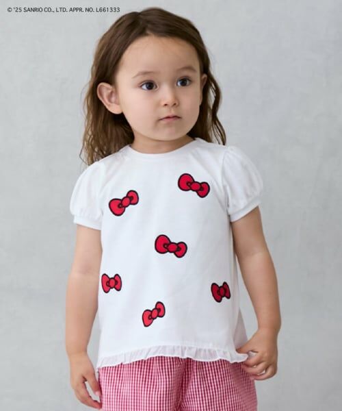 petit main / プティマイン Tシャツ | 【サンリオキャラクターズ】リボンアップリケTシャツ（オフ ホワイト）