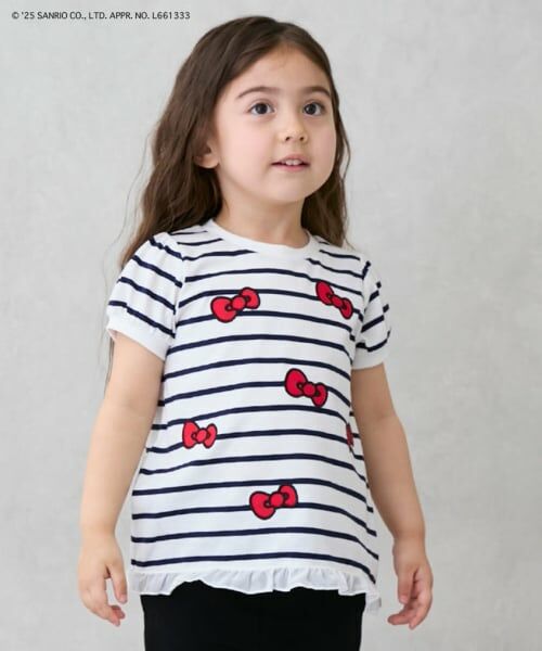 petit main / プティマイン Tシャツ | 【サンリオキャラクターズ】リボンアップリケTシャツ（紺）