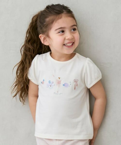petit main / プティマイン Tシャツ | 【接触冷感】バレエモチーフTシャツ（オフ ホワイト）