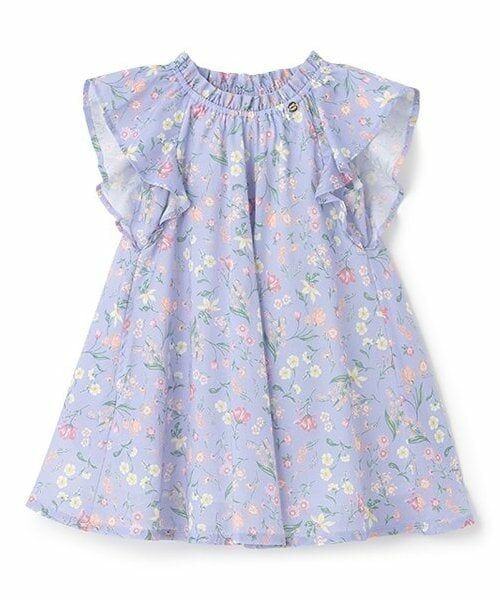 petit main / プティマイン ミニ丈・ひざ丈ワンピース | 【リンク】ラメストライプ/花柄ワンピース(キッズ)（ライト ブルー）