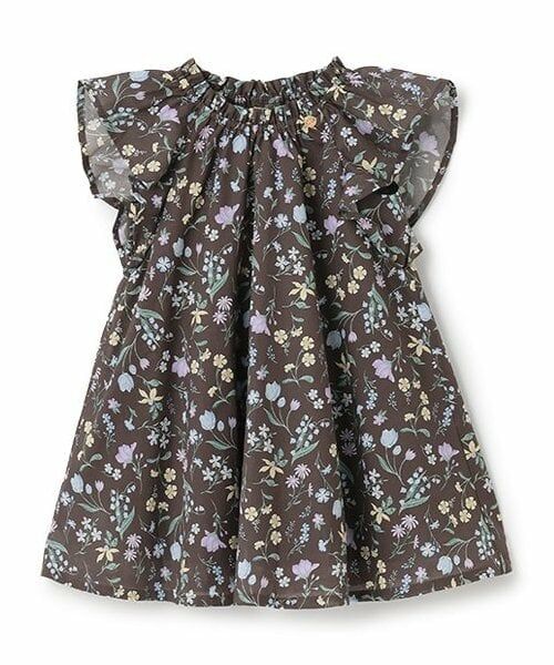 petit main / プティマイン ミニ丈・ひざ丈ワンピース | 【リンク】ラメストライプ/花柄ワンピース(キッズ)（チャコール）