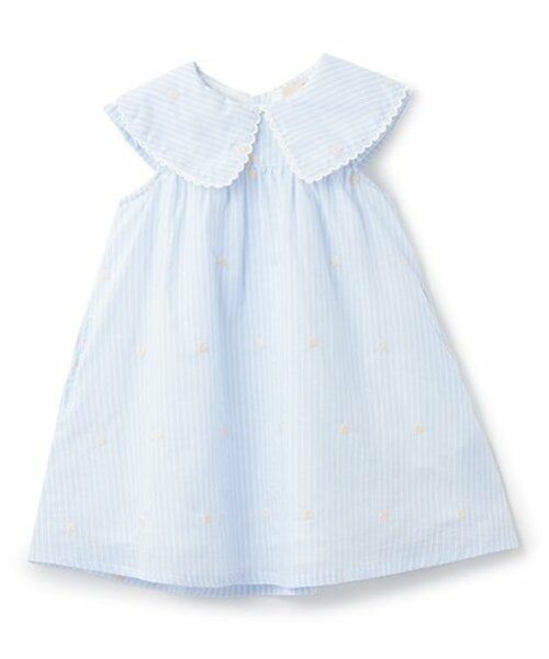 petit main / プティマイン ミニ丈・ひざ丈ワンピース | 【リンク】ハート刺しゅうワンピース(キッズ)（ブルー）