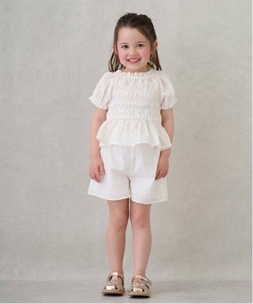 petit main / プティマイン ミニ丈・ひざ丈ワンピース | 【リンク】レースセットアップ(キッズ)（クリーム）