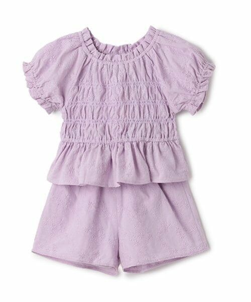 petit main / プティマイン ミニ丈・ひざ丈ワンピース | 【リンク】レースセットアップ(キッズ)（ラベンダー）