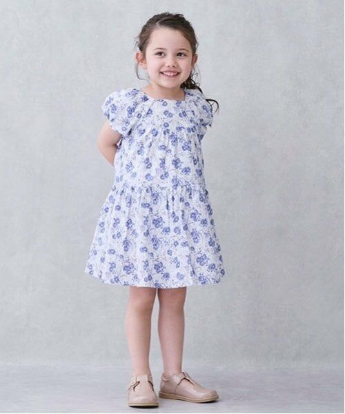 petit main / プティマイン ミニ丈・ひざ丈ワンピース | 【スマイル/速乾】袖バルーンワンピ（ブルー）