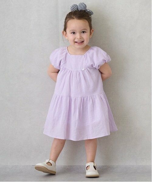 petit main / プティマイン ミニ丈・ひざ丈ワンピース | 【スマイル/速乾】袖バルーンワンピ（ラベンダー）