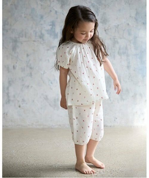 petit main / プティマイン ルームウェア | 【リンク】パフスリーブWガーゼパジャマ(キッズ)（ECRU(キナリ)）