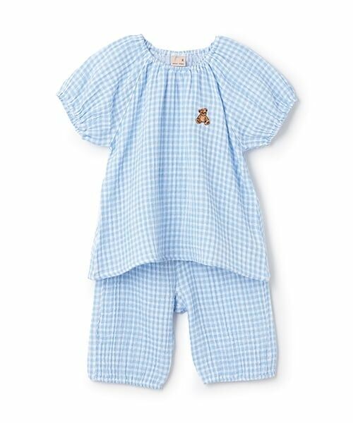 petit main / プティマイン ルームウェア | 【リンク】パフスリーブWガーゼパジャマ(キッズ)（ライト ブルー）