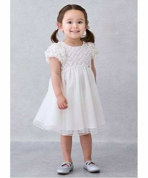 petit main / プティマイン ミニ丈・ひざ丈ワンピース | 【リンク】チュールレースワンピース(キッズ)（ECRU(キナリ)）