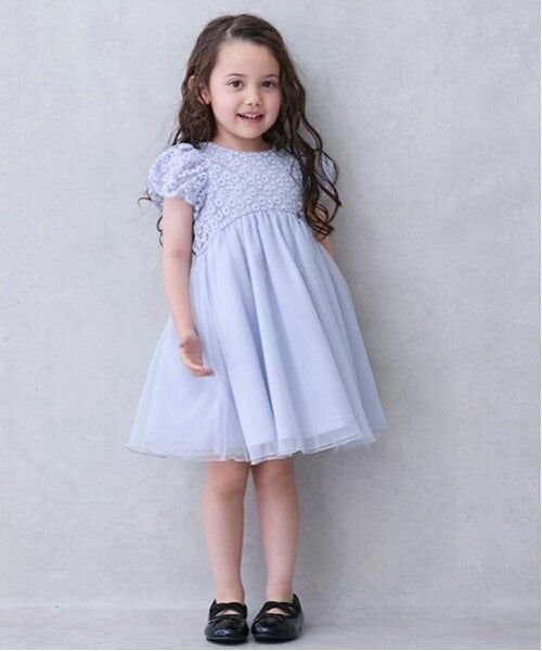 petit main / プティマイン ミニ丈・ひざ丈ワンピース | 【リンク】チュールレースワンピース(キッズ)（ライト ブルー）