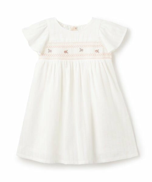 petit main / プティマイン ミニ丈・ひざ丈ワンピース | 【リンク】スモッキングワンピース(キッズ)（オフ ホワイト）