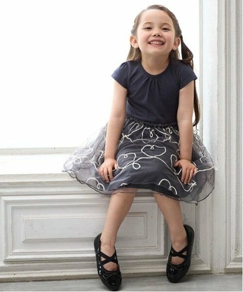 petit main / プティマイン ミニ丈・ひざ丈ワンピース | 【リンク】チェーン刺しゅうチュールワンピース(キッズ) | 詳細1