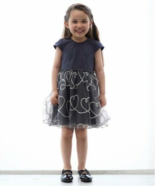 petit main / プティマイン ミニ丈・ひざ丈ワンピース | 【リンク】チェーン刺しゅうチュールワンピース(キッズ)（黒）