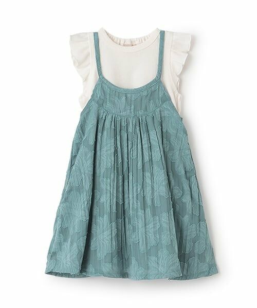 petit main / プティマイン ミニ丈・ひざ丈ワンピース | 【リンク】ジャガードキャミワンピセット（ターコ）