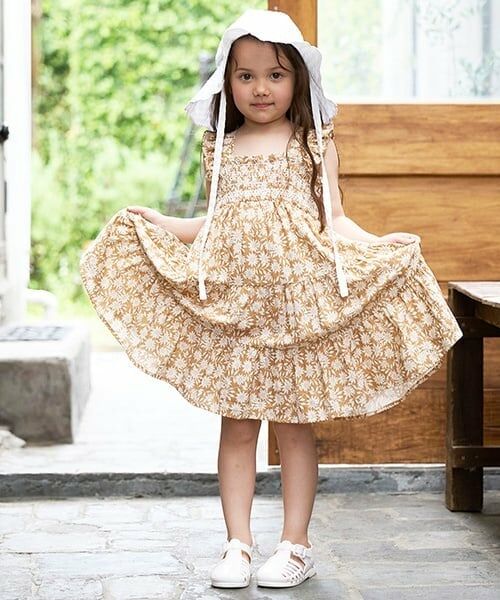 petit main / プティマイン ミニ丈・ひざ丈ワンピース | 【リンク】総柄シャーリングワンピース(キッズ) | 詳細5