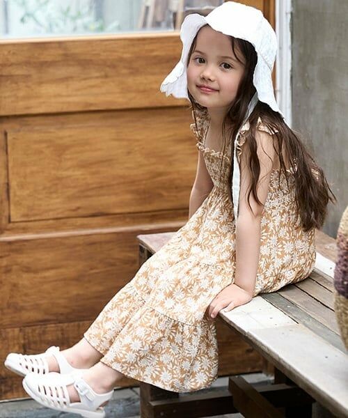 petit main / プティマイン ミニ丈・ひざ丈ワンピース | 【リンク】総柄シャーリングワンピース(キッズ) | 詳細7