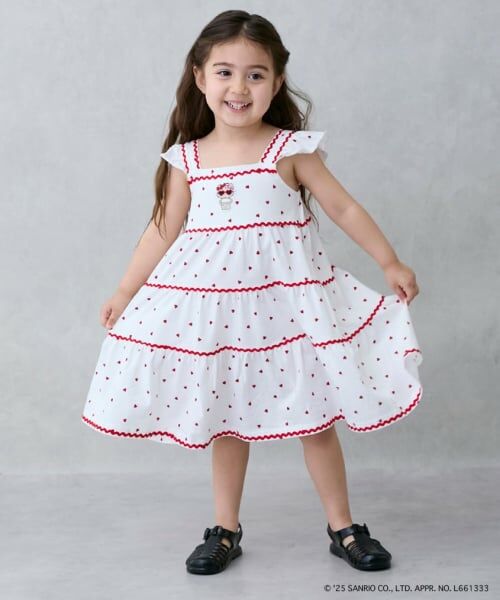 petit main / プティマイン ミニ丈・ひざ丈ワンピース | 【サンリオキャラクターズ】カットティアードワンピース（オフ ホワイト）