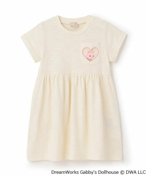 petit main / プティマイン ミニ丈・ひざ丈ワンピース | 【ギャビー】ポケットカットワンピース（クリーム）