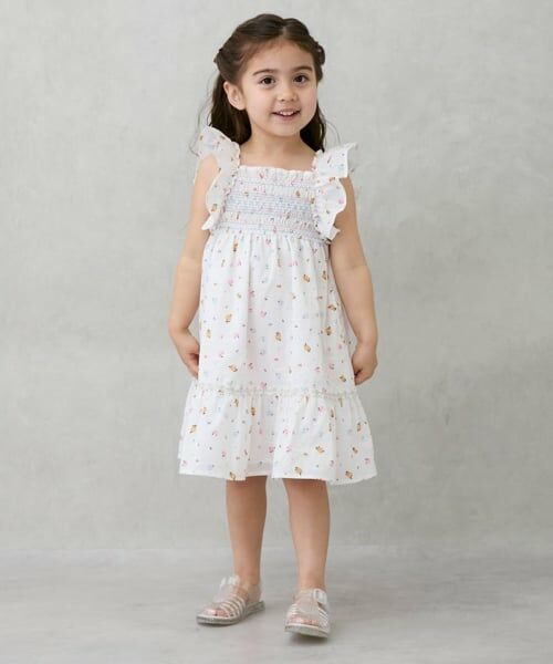 petit main / プティマイン ミニ丈・ひざ丈ワンピース | シャーリングティアードワンピース（ピンク）