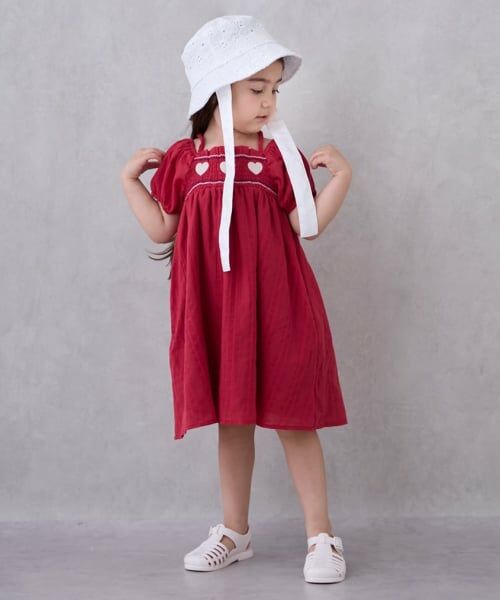 petit main / プティマイン ミニ丈・ひざ丈ワンピース | ハートスモッキングワンピース | 詳細4