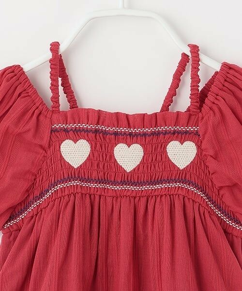 petit main / プティマイン ミニ丈・ひざ丈ワンピース | ハートスモッキングワンピース | 詳細9