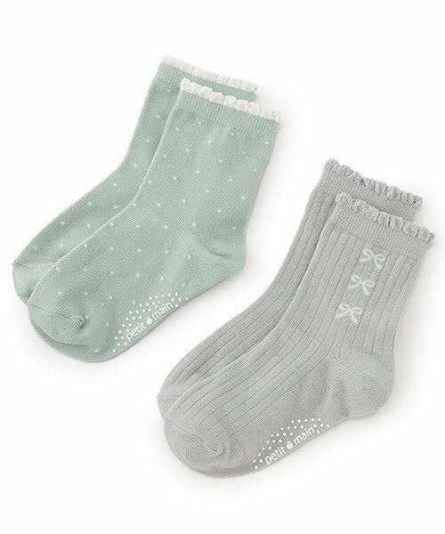 petit main / プティマイン ソックス | アソートクルーソックス2P（ライト グリーン）